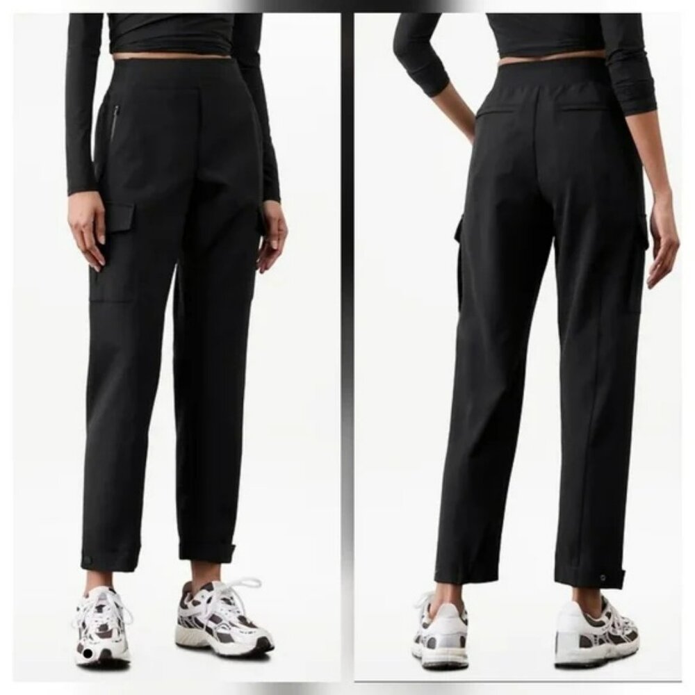 Athleta High Rise Cargo Pants 4 Navy Blue Travel Work Wrinkle Free NEW Pockets - Picture 2 of 12